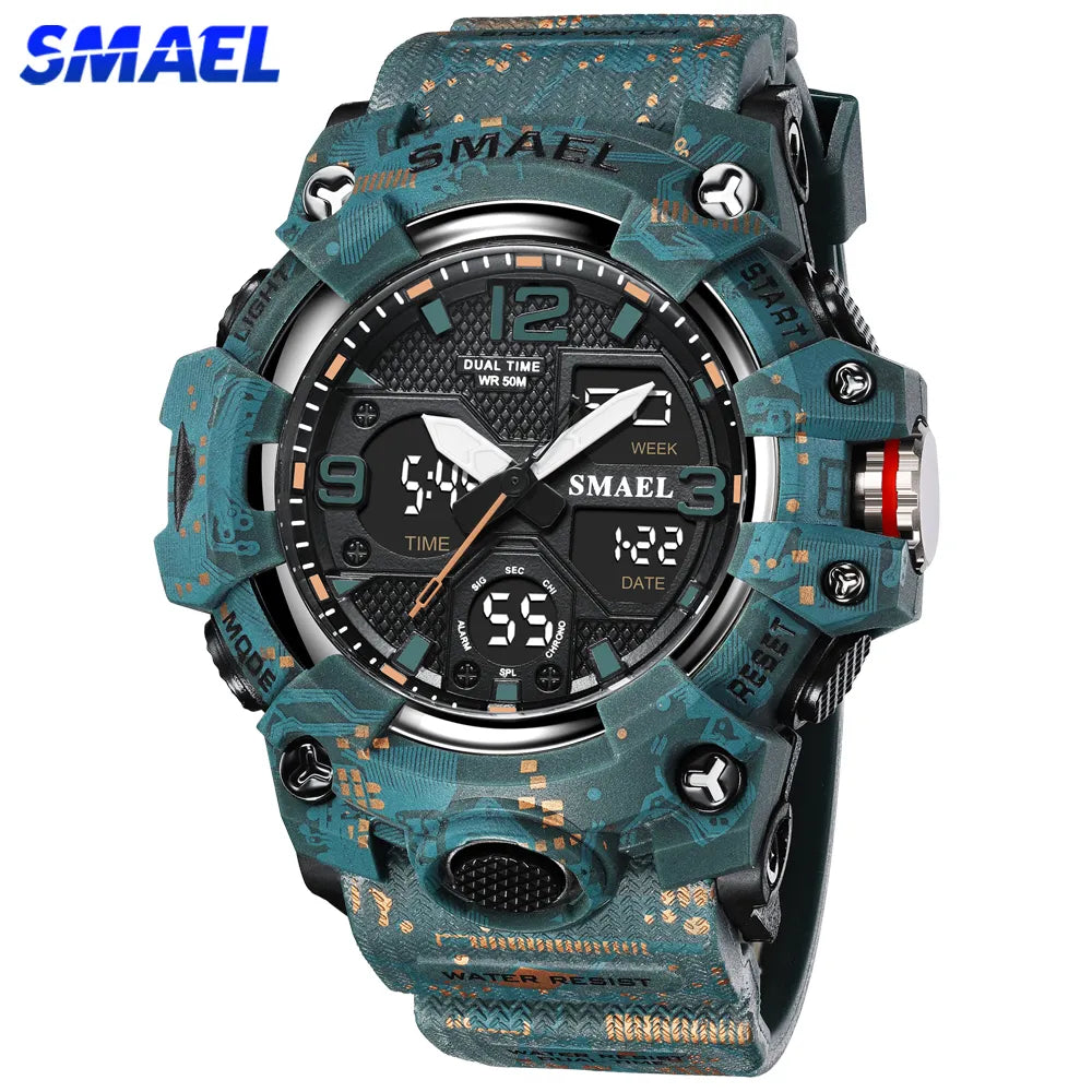 SMAEL Watches Men Sports Watch Top Brand Luxury Military Alarm Dual Display Digital Quartz Waterproof Wristwatch For Male Clock