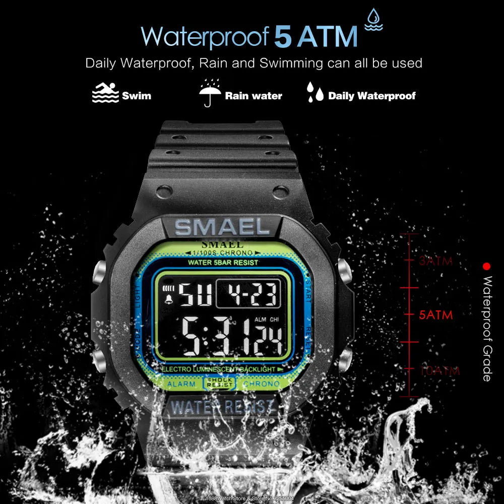 SMAEL Outdoor Sport Digital Watch Men Women LED Alarm Clock 50m Waterproof Camouflage Unisex Watches relogio reloj часы мужские