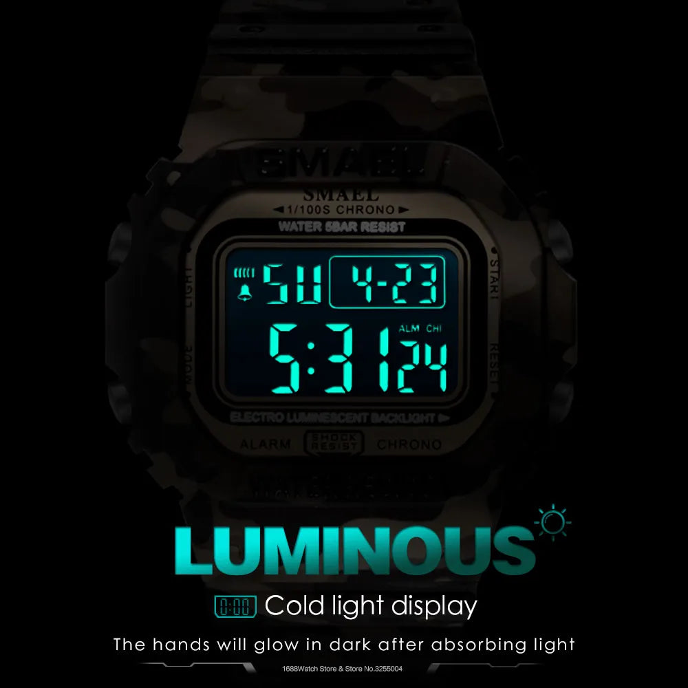 SMAEL Outdoor Sport Digital Watch Men Women LED Alarm Clock 50m Waterproof Camouflage Unisex Watches relogio reloj часы мужские