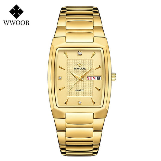 WWOOR Women Watch Rectangle Dial Gold Stainless Steel Wrist Watches Fashion Quartz For Women ladies waterproof Relogio Feminino