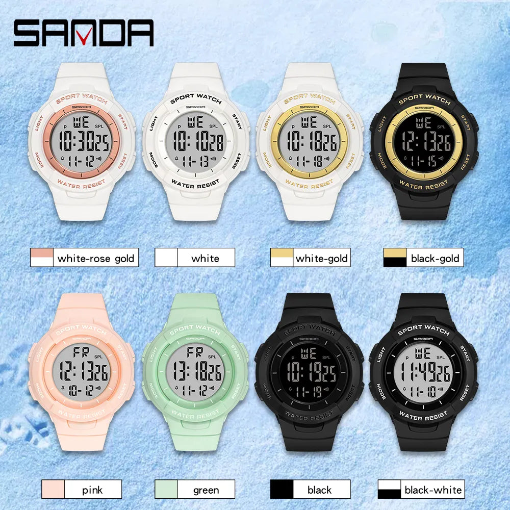 SANDA 2021 Brand Fashion Sports Women's Watch Waterproof LED Electronic Watch Casual Watch Female Clock Relogio Feminino 6006