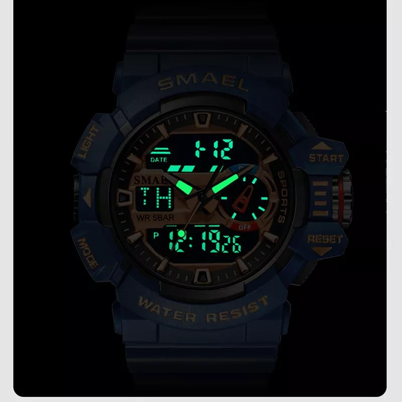 SMAEL Military Watches Men Sport Watch Waterproof Wristwatch Stopwatch Alarm LED Light Digital Watches Men's Big Dial Clock 8043