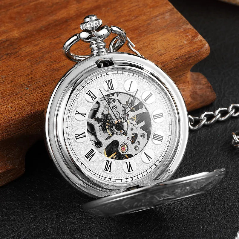 Navidad Christmas Gift Smooth Mechanical Pocket Watch Full Gold Color Men Women Stylish Retro Fob Hand Wind Double Hunter