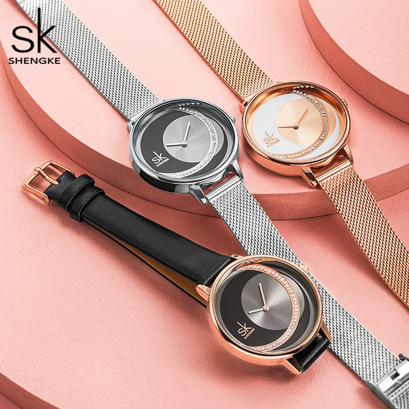 Shengke Crystal Lady Watches Luxury Brand Women Dress Watch Original Design Quartz Wrist Watches Creative Relogio Feminino