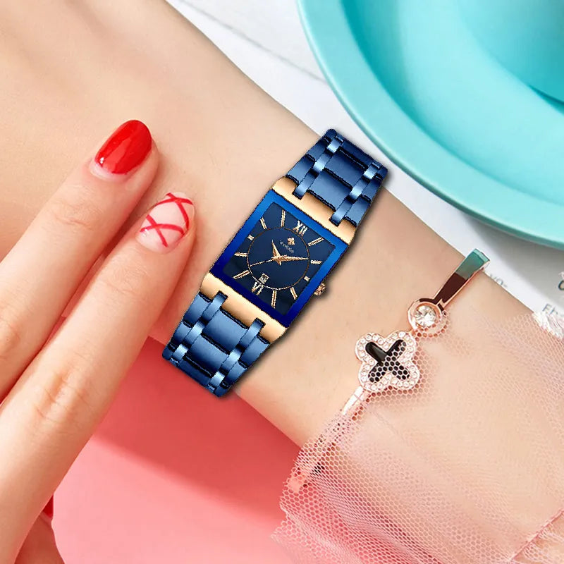 Relogio Feminino 2022 WWOOR New Women Watches Top Brand Luxury Blue Women's Bracelet Square Watch Ladies Dress Quartz WristWatch