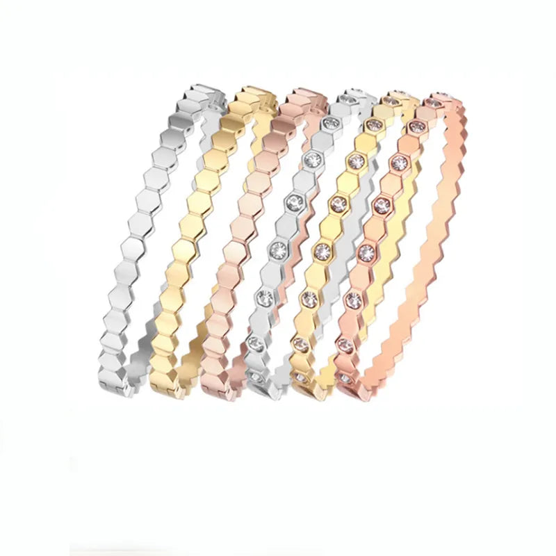 Rose Gold Bracelet Cutting Grain Gold Color Stainless Steel Honeycomb bangle Fashion Party for Women Fine-Jewelry