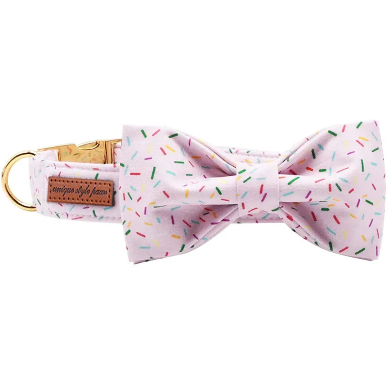 Unique Style Paws Cotton Dog Collar with Bowtie Pink Birthday Puppy Collar for Small Medium Large Dog