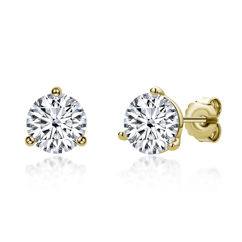 LESF 2 Carat SONA Stone Stud Earrings Yellow Gold 925 Sterling Silver Earrings For Women Girls Earrings Fashion