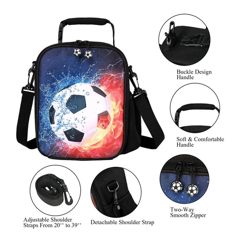 Lunch Boxes for Children Upgrade Insulated Football Lunch Bag Waterproof Reusable Portable Meal Ice Pack for Boys Girl