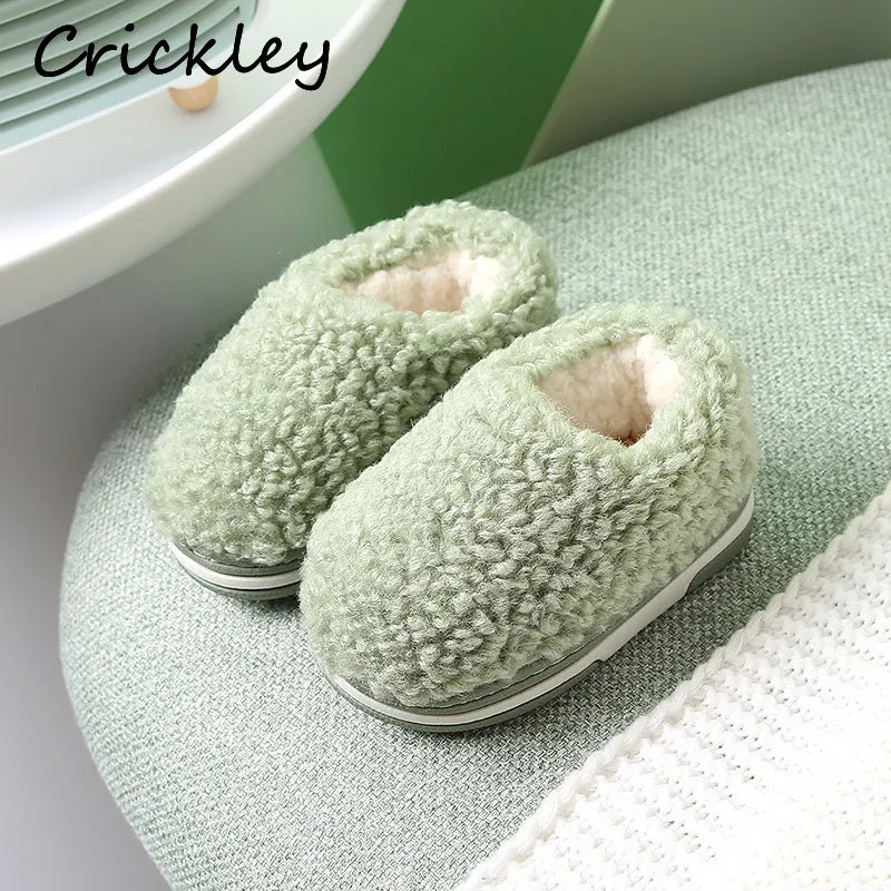 Winter Kids Slippers Solid Candy Color LAMBS WOOL Indoor Shoes for Boys Toddler Girls Soft Warm Non Slip Floor Children Shoes