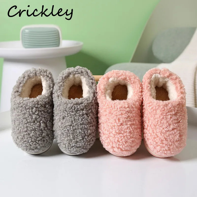 Winter Kids Slippers Solid Candy Color LAMBS WOOL Indoor Shoes for Boys Toddler Girls Soft Warm Non Slip Floor Children Shoes