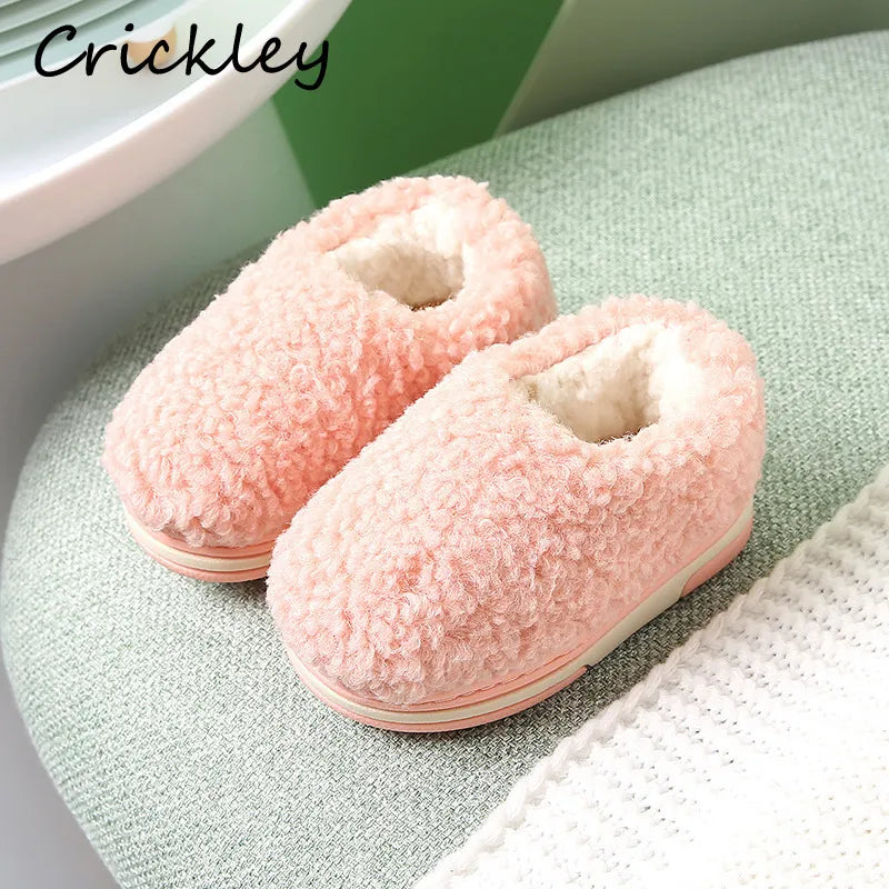 Winter Kids Slippers Solid Candy Color LAMBS WOOL Indoor Shoes for Boys Toddler Girls Soft Warm Non Slip Floor Children Shoes