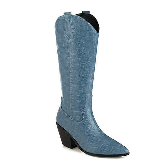 Color: Blue, Size: 42 - But knee-in-tube thin skinny shoes knight boots