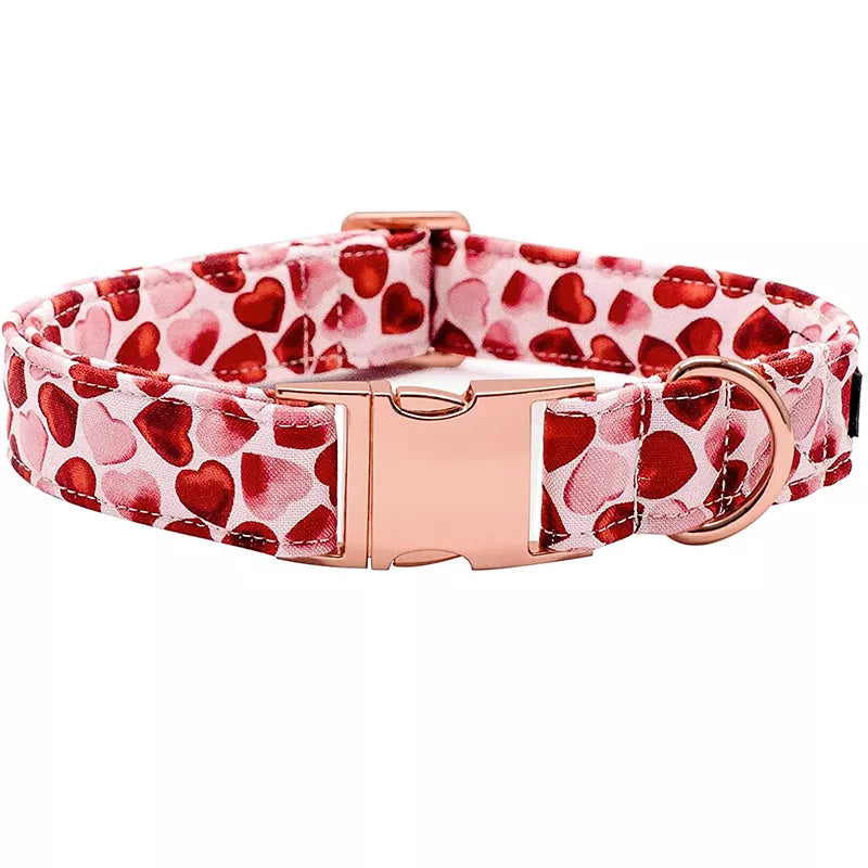 Unique Style Paws Valentine Red Heart Dog Collar with Flower Adjustable Pet Dog Collar for Large Medium Small Dog