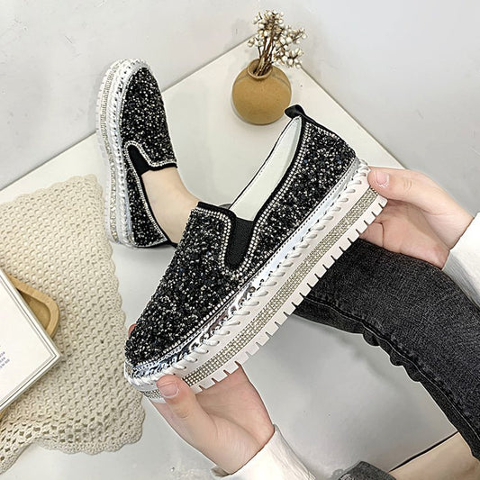 Color: Black, Size: 37 - A Pedal Platform Platform Loafers With Rhinestones