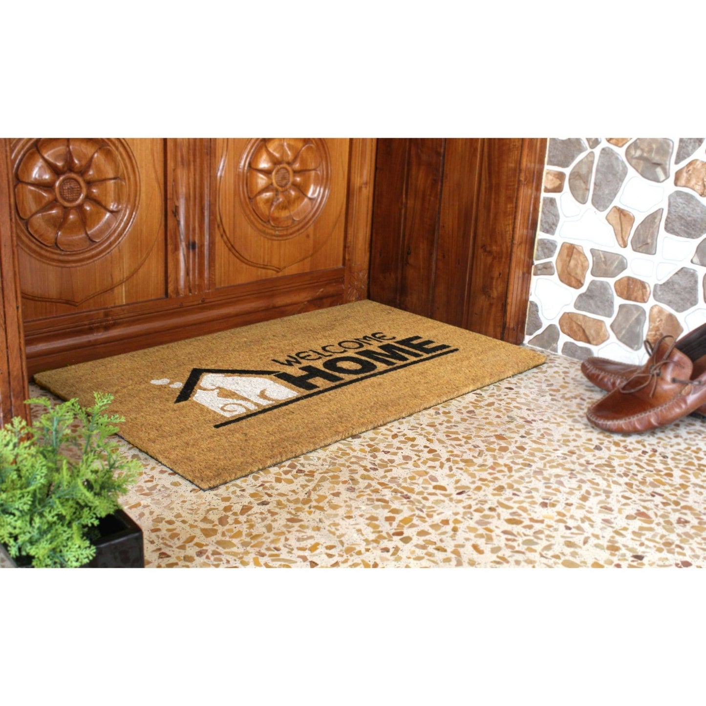 RugSmith White Welcome home Doormat, 18" x 30"Heart