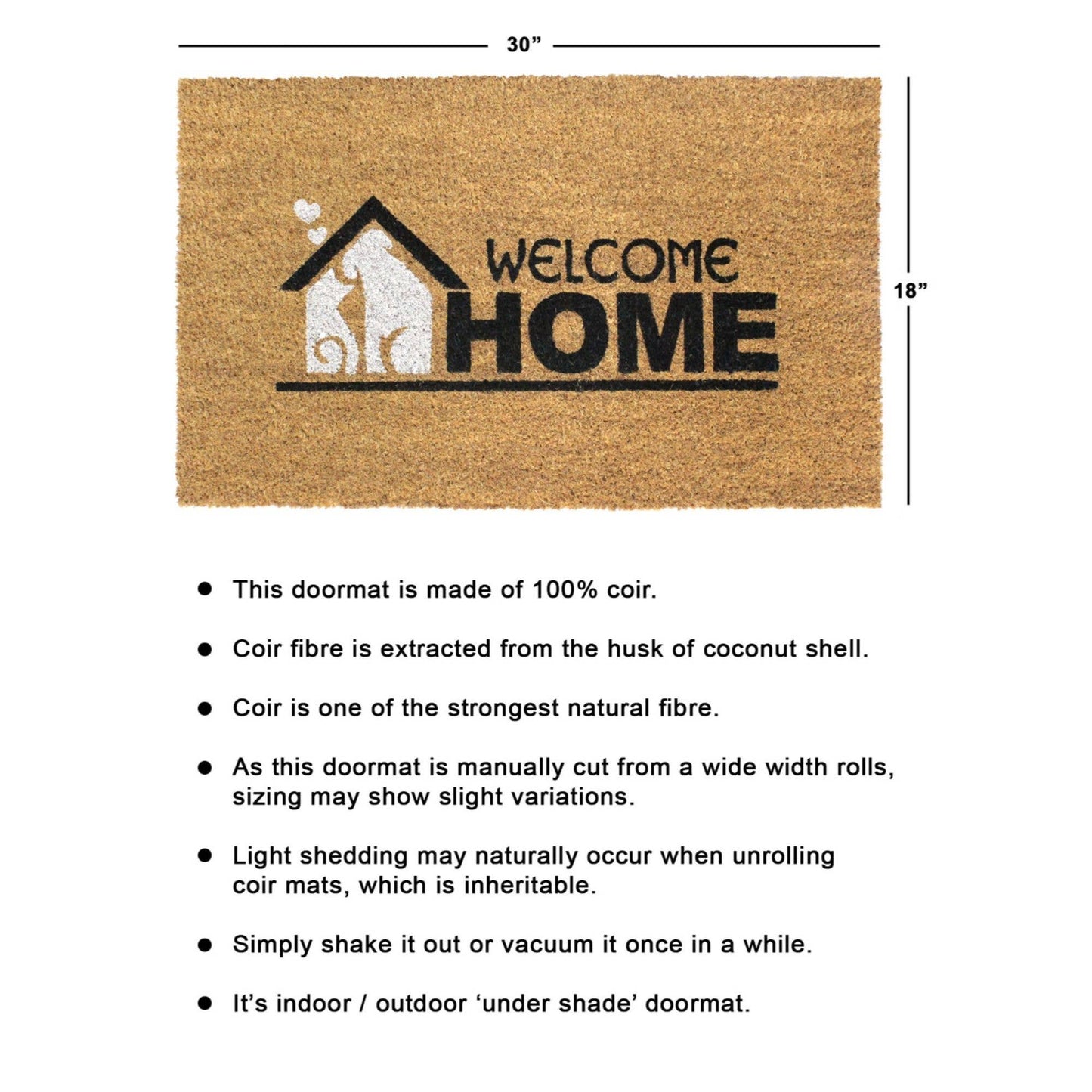 RugSmith White Welcome home Doormat, 18" x 30"Heart