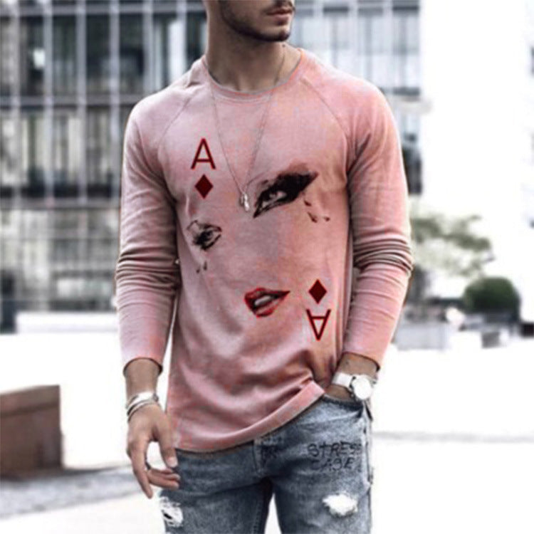 Men's Pullover Top Round Neck Printing Trend Long Sleeve T-shirt