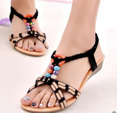 Size: 39, Model: K - 2021 summer new bohemian sandals women's shoes cross straps flattoe students beach shoes