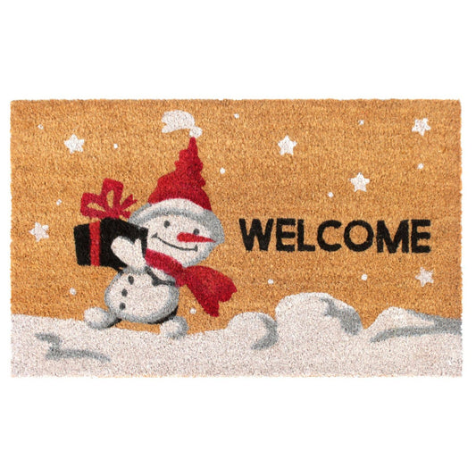RugSmith White Holiday Snowman Welcome Area Rug, 18" x 30"Heart