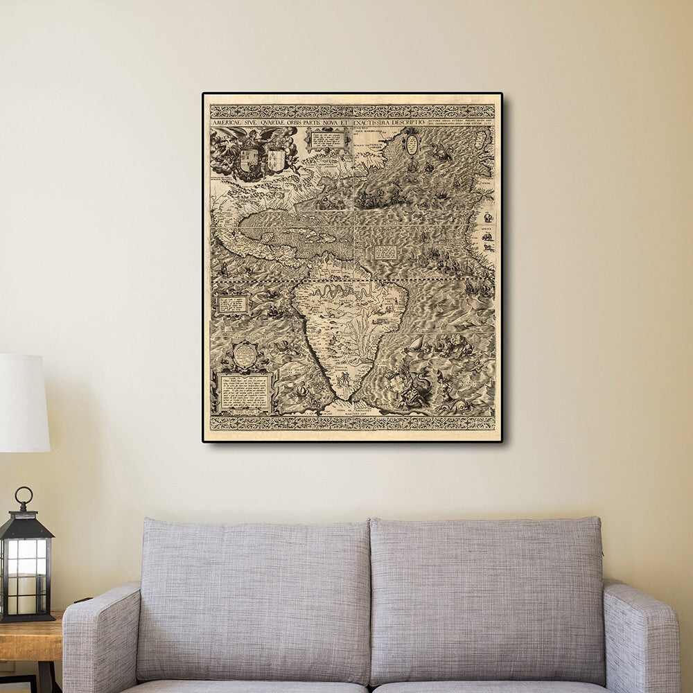 Vintage 1598 Map Of The Americas Unframed Print Wall Art