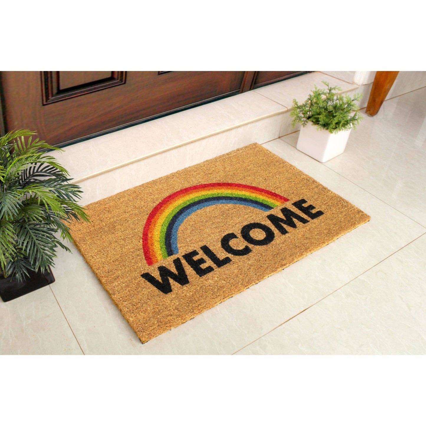 RugSmith Multi Tufted Welcome Rainbow Doormat, 18" x 30"Heart