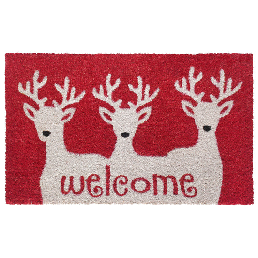 RugSmith White Reindeer Welcome Doormat, 18" x 30"Heart