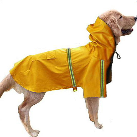 Color: Yellow, Size: L - Spring and summer new dog raincoat waterproof cape dog reflective raincoat large dog raincoat