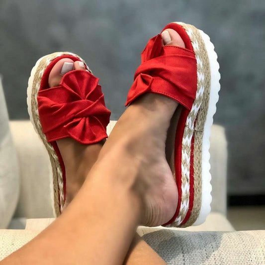 Color: Red, Size: 39 - Bowknot Beach Slippers