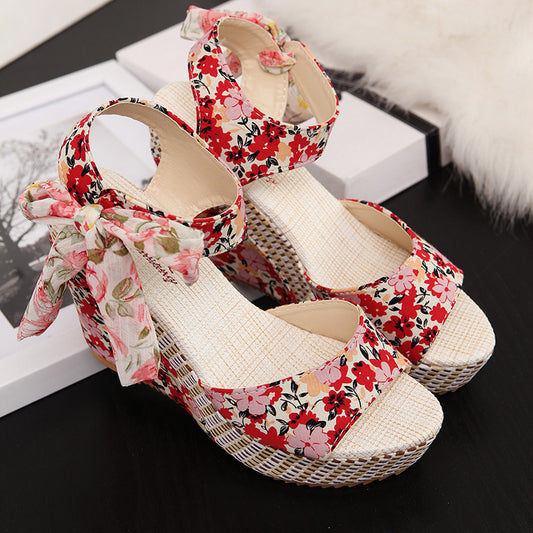 Color: Red, Size: 39 - Bohemian high heel sandals