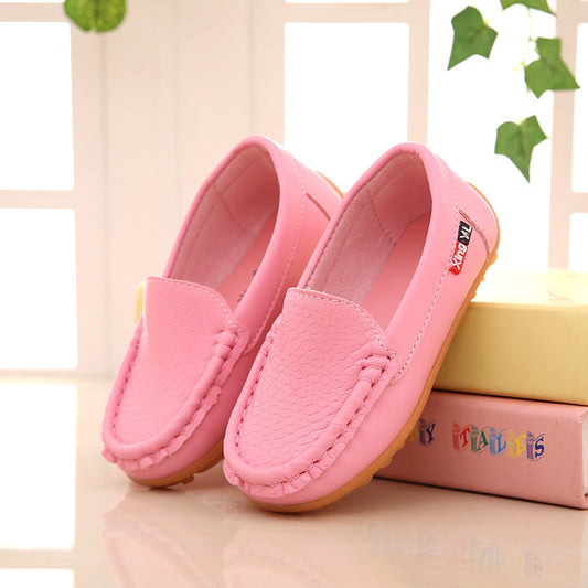 Color: Pink, Size: 33 - Spring and autumn children's peas shoes for boys and girls princess shoes baby single shoes new kids leather shoes student shoes