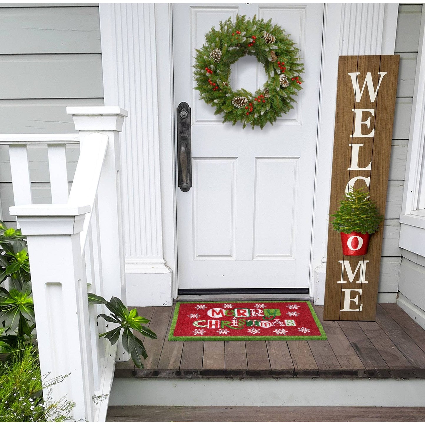 RugSmith Multi Flakes Merry Christmas Doormat, 18" x 30"Heart