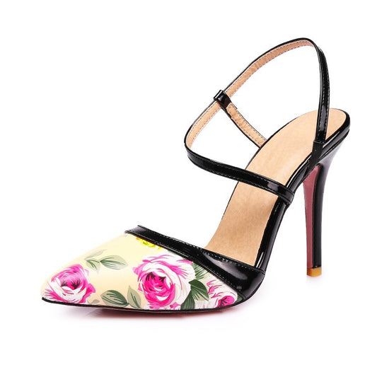 Color: Apricot Color, Size: 39 - Printed baotou stiletto women's shoes pointed big size ladies high heels