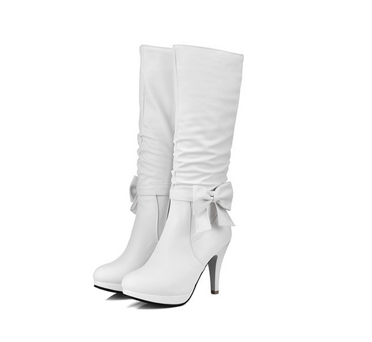 Size: 34, Color: White - Bow with round head Martin boots