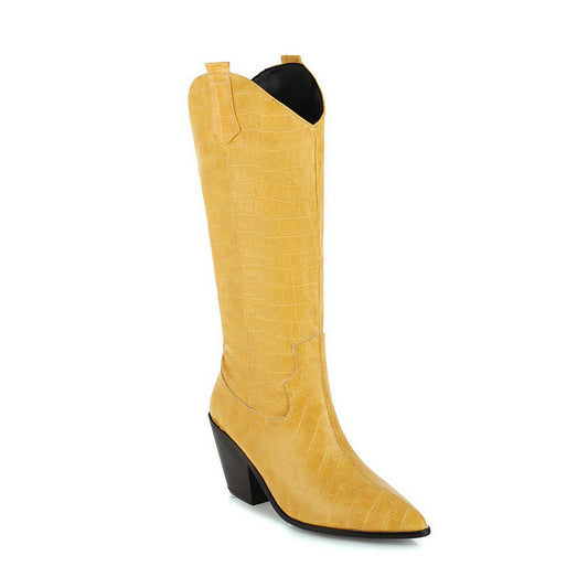 Color: Yellow, Size: 37 - But knee-in-tube thin skinny shoes knight boots