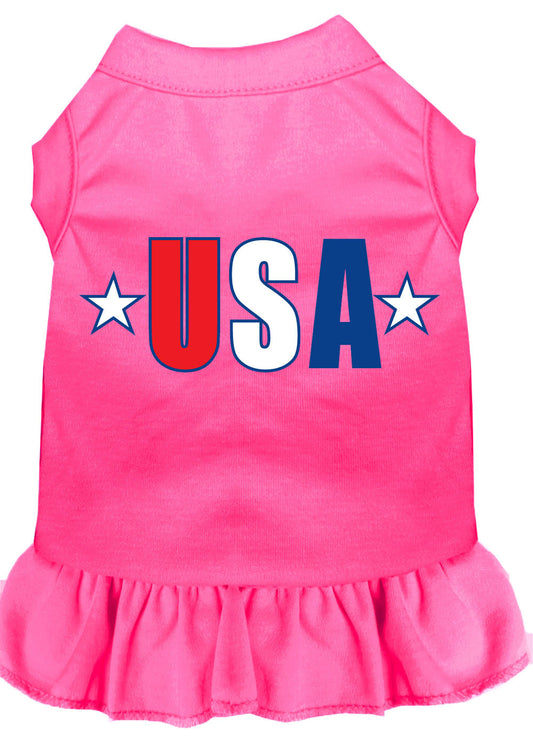 USA Star Screen Print Dress Bright Pink XS