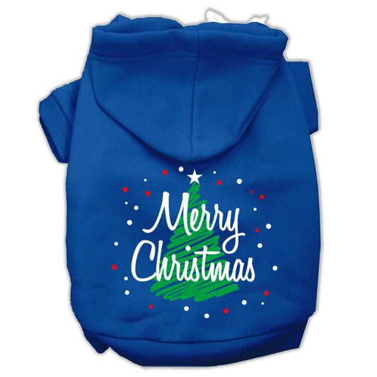 Scribbled Merry Christmas Screenprint Pet Hoodies Blue Size XS