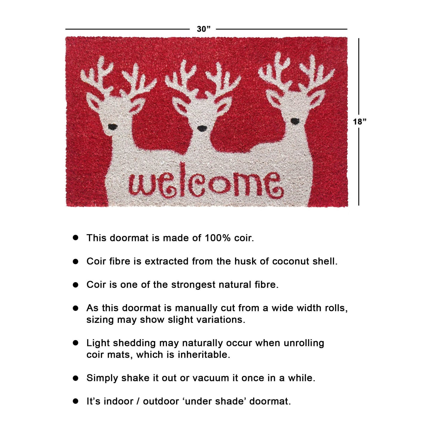 RugSmith White Reindeer Welcome Doormat, 18" x 30"Heart