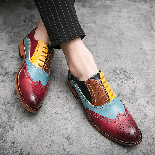 Color: Color, Size: 39 - British Style Hit Color Lace-Up Brogues Low-Cut Personality Men's Shoes Trend