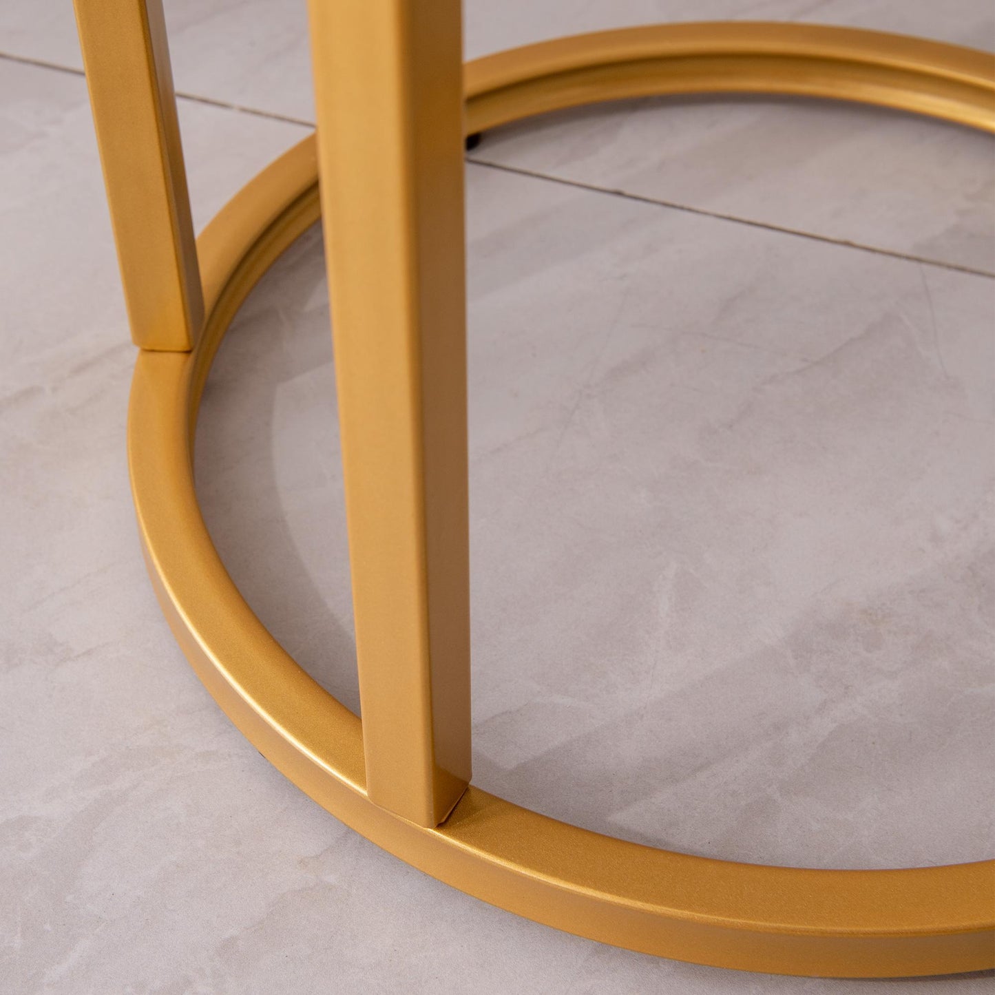 Modern C-shaped end/side table,Golden metal frame with round marble color top-15.75”