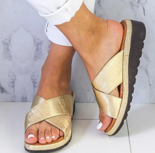 Color: Gold, Size: 41 - Thick bottom half drag sandals