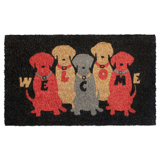 RugSmith Red Welcome Colourful Dogs Doormat, 18" x 30"Heart
