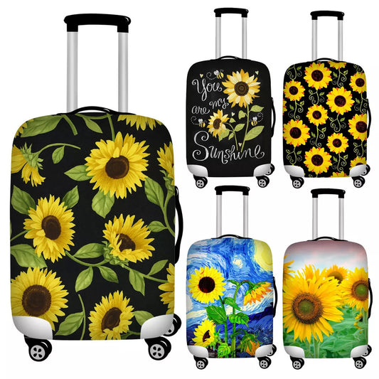 Sunflower Print Travel Luggage Covers Stretch Fabric Suitcase Cover for 18''-32'' Trunk Case Protection Travel Accessories