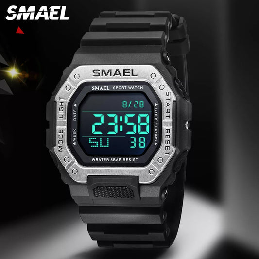 SMAEL Digital Watches for Men 50m Waterproof Military Sport Watch LED Display Auto Date Electronic Wristwatch часы relogio reloj