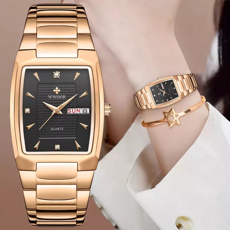 WWOOR Rose Gold Women Watches Top Brand Luxury Fashion Square Ladies Dress Waterproof Quartz Wristwatch Female Relogio Feminino