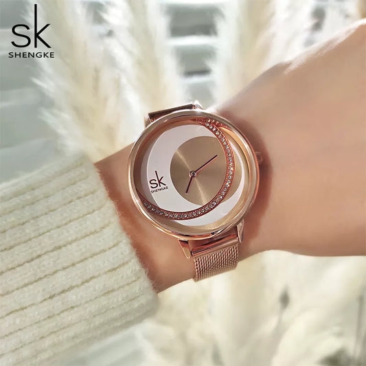 Shengke Crystal Lady Watches Luxury Brand Women Dress Watch Original Design Quartz Wrist Watches Creative Relogio Feminino