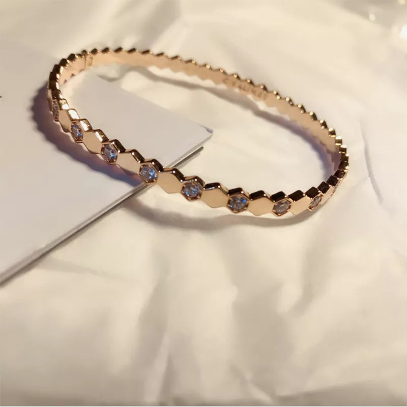 Rose Gold Bracelet Cutting Grain Gold Color Stainless Steel Honeycomb bangle Fashion Party for Women Fine-Jewelry