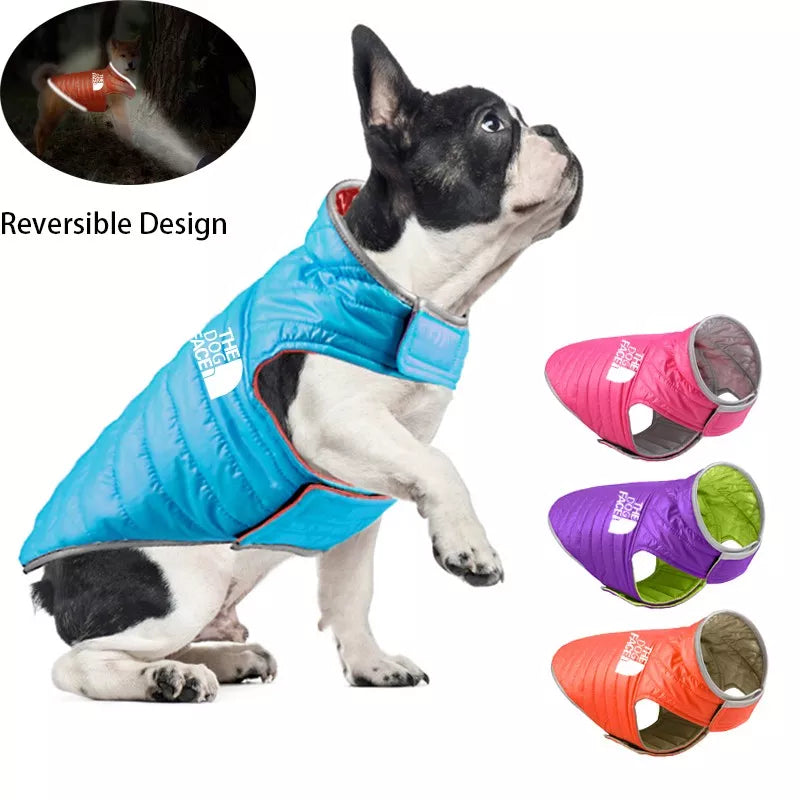 Reversible Pet Dog Coats Jacket Winter Dog Down Clothes Dual Colors Reflective Waterproof Dogs Jacket For Small Large Dogs Pug