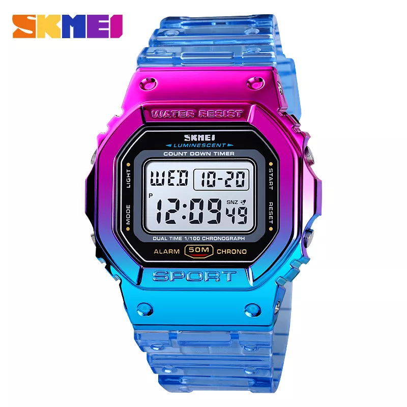 SKMEI Sport Girls Watches Electroplated Case Transparent Strap Women Digital Wristwatch Shockproof 50M waterproof reloj mujer