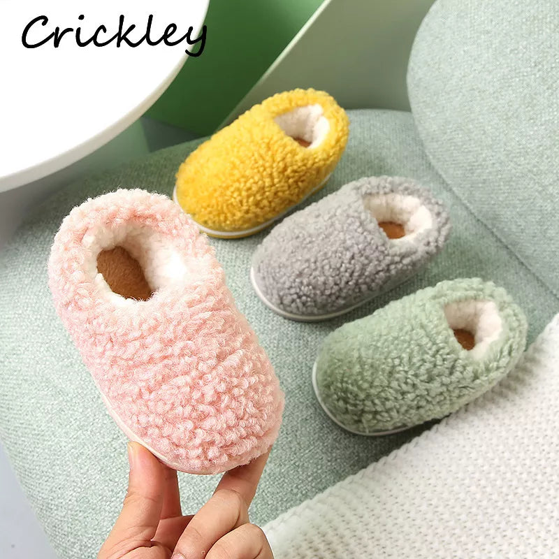 Winter Kids Slippers Solid Candy Color LAMBS WOOL Indoor Shoes for Boys Toddler Girls Soft Warm Non Slip Floor Children Shoes